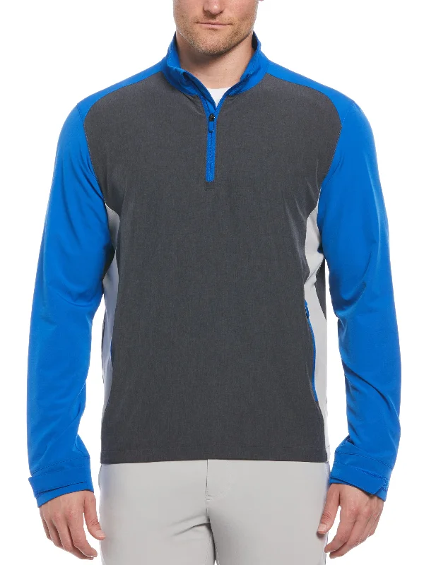 Men's outdoor jacket-Men's weatherproof athletic wear t-shirt-Mens Heathered Block Quarter Zip Golf Jacket