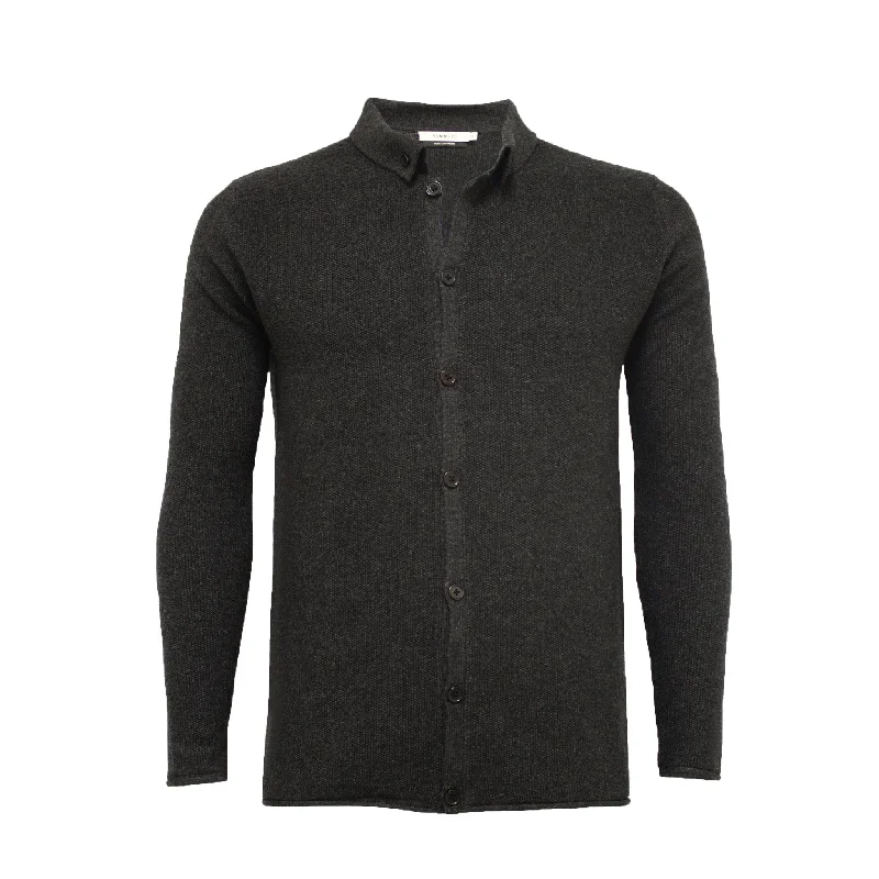 Men's casual pullover-Men's fashion-forward activewear t-shirt-Black Pique Stitch Cashmere Knitted Shirt Titan