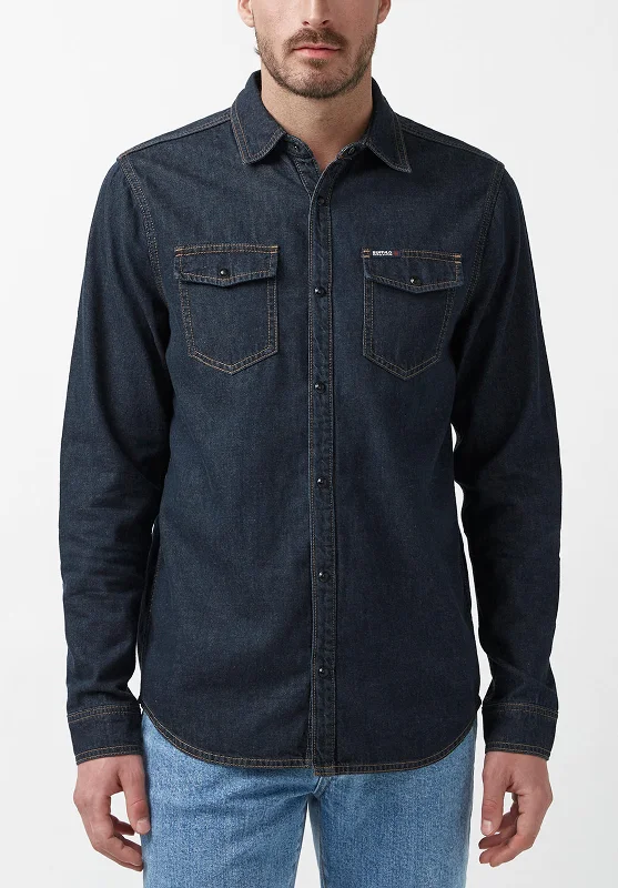 Men's cool shirt-Men's organic athletic t-shirt-Stanley Men’s Long-Sleeve Denim Shirt in Indigo - BM22635