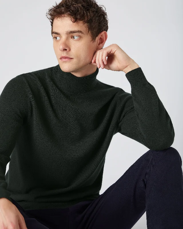 Men's essential sweater-Men's active lifestyle t-shirt-Men's The Trafalgar Polo Neck Cashmere Sweater Dark Green