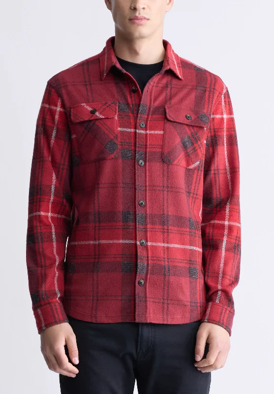 Men's heavyweight shirt-Men's tech fabric workout wear t-shirt-Samme Men's Plaid Blanket Shirt, Cranberry - BM24461