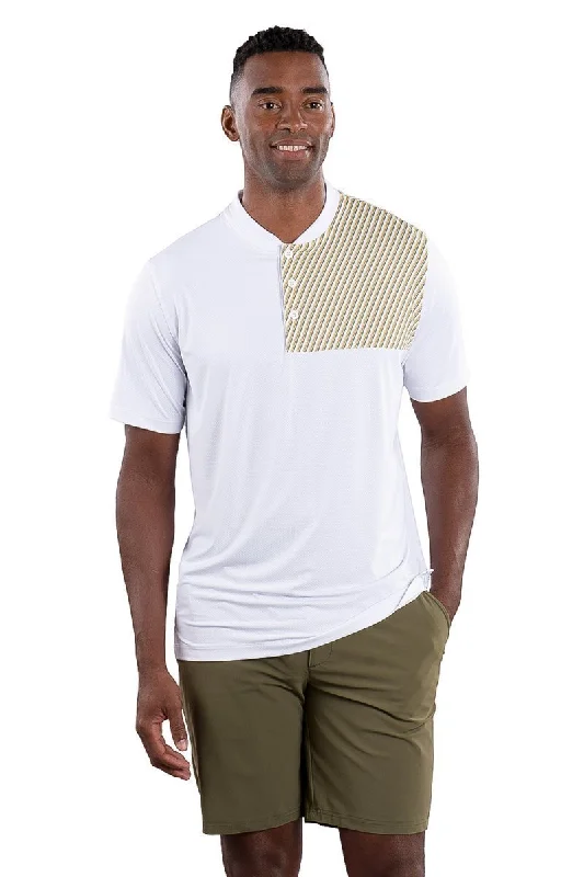 Men's modern travel wear polo shirt-Men's relaxed fit performance t-shirt-Kyle Polo White Stripe Print - FINAL SALE