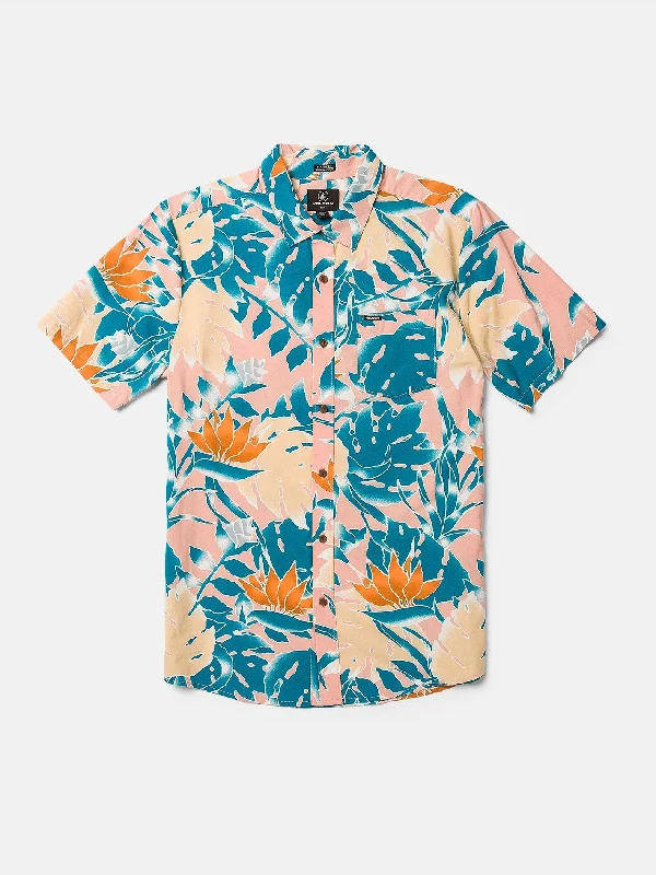 Men's hiking shirt-Men's versatile fitness t-shirt-Leaf Pit Floral Short Sleeve Shirt - Salmon