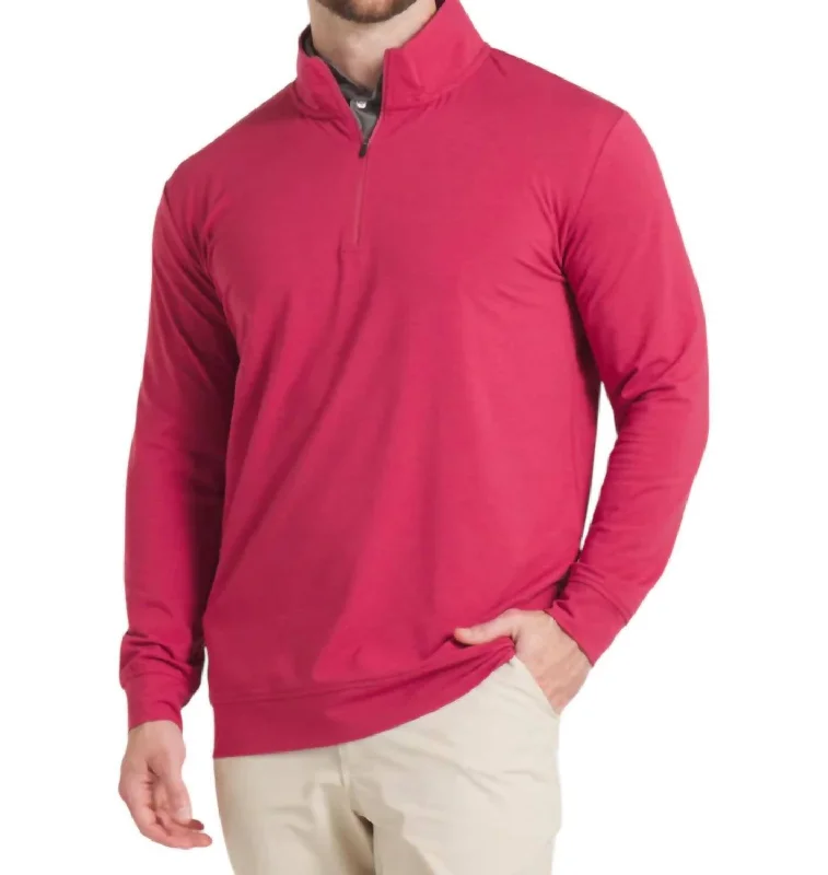 Men's basic sweater-Men's sustainable athletic t-shirt-Crescent Moon Performance Pullover Sweater In Rhubarb