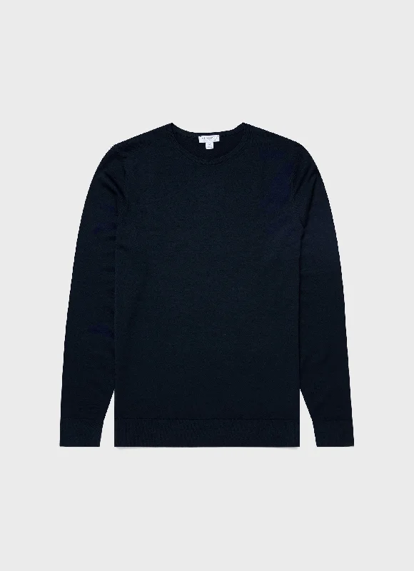 Men's camping knit-Men's gym performance t-shirt-Men's Extra-Fine Merino Crew Neck in Light Navy