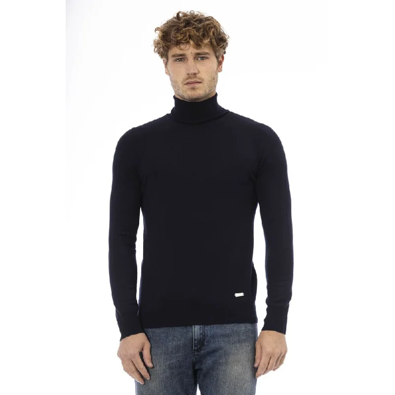 Men's activewear knit-Men's sustainable athletic t-shirt-Baldinini Trend Wool Men's Turtleneck Men's Sweater