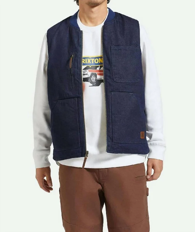 Men's notch collar jacket-Men's performance sports t-shirt-Builders Abraham Reversible Vest In Rinse Denim