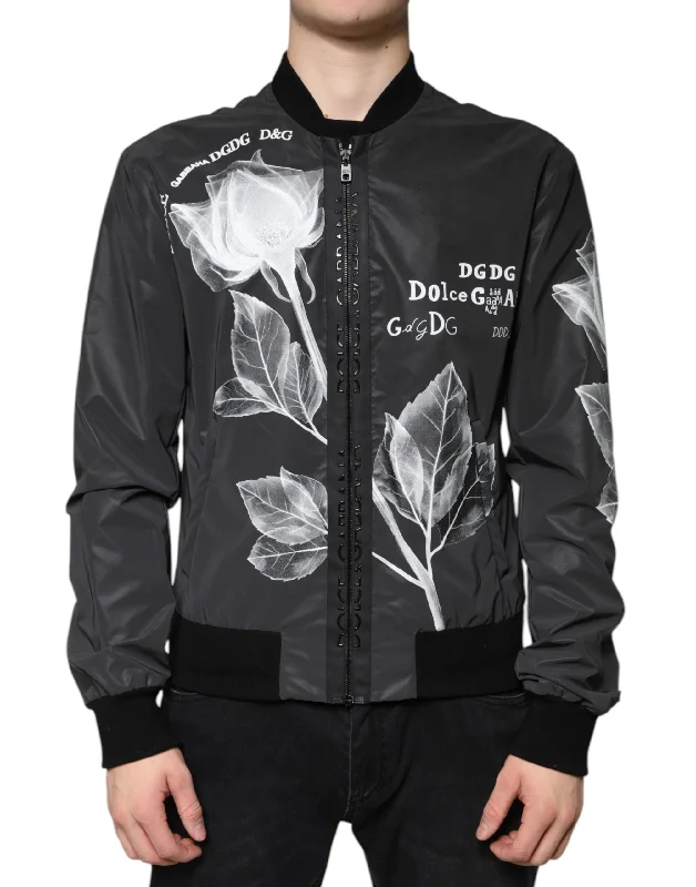 Men's casual jacket-Men's durable sports t-shirt-Dolce & Gabbana  Floral Nylon Full Zip Bomber Men's Jacket