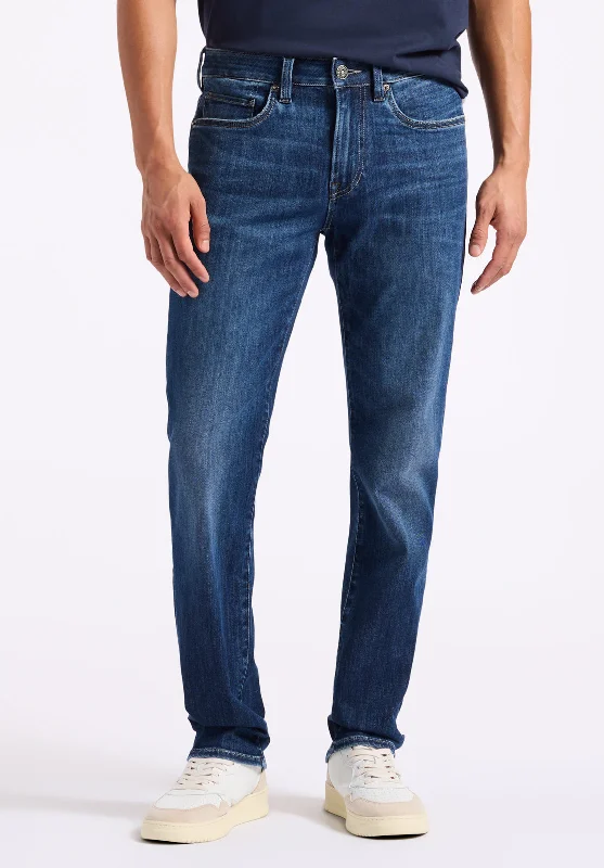 Men's modern pants-Men's breathable performance t-shirt-Slim Ash Men's Jeans, Whiskered and Contrasted Indigo - BM26073