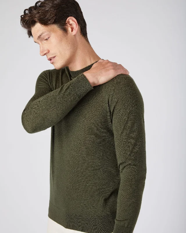 Men's luxury sweater-Men's summer fitness t-shirt-Men's Fine Gauge Cashmere Round Neck Sweater Montana Green