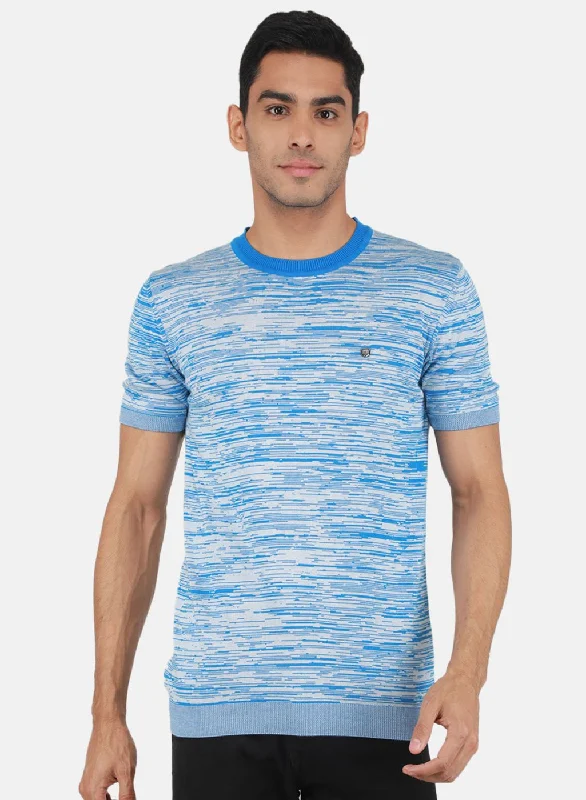 Men's organic athletic t-shirt-Men Blue Self Design T-Shirt