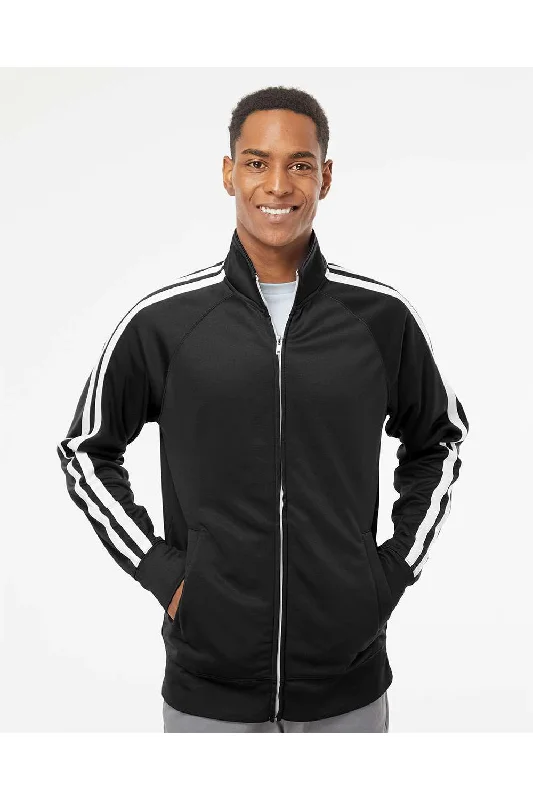 Men's retro jacket-Men's sustainable athletic t-shirt-Independent Trading Co. Mens Poly Tech Full Zip Track Jacket - Black/White