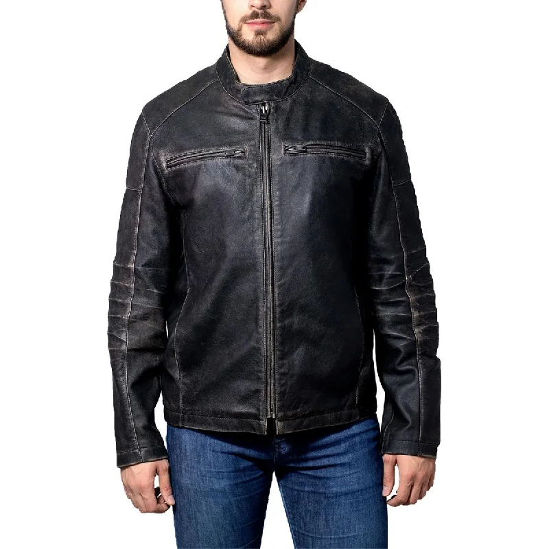 Men's insulated jacket-Men's modern fitness t-shirt-Mens Leather Faded Motorcycle Jacket