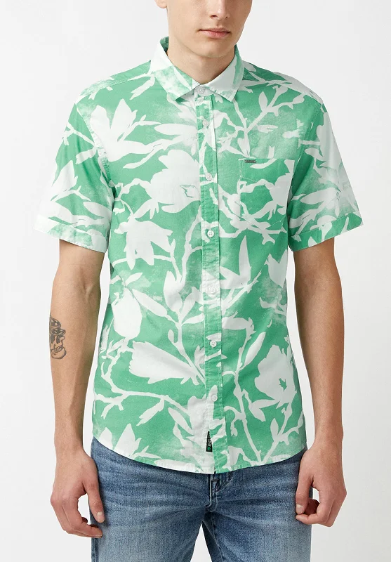 Men's ethical shirt-Men's performance sports t-shirt-Susara Men's Collared Short Sleeves Shirt in Green Print - BM23963