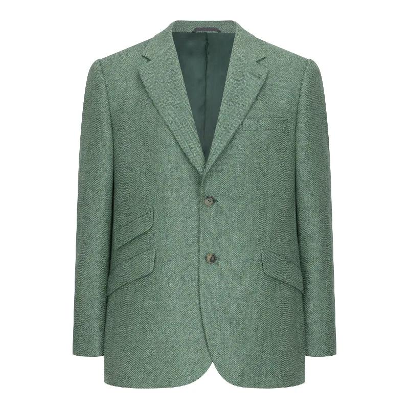 Men's work jacket-Men's modern fitness t-shirt-Light Green Herringbone James Classic Gents Tweed Jacket