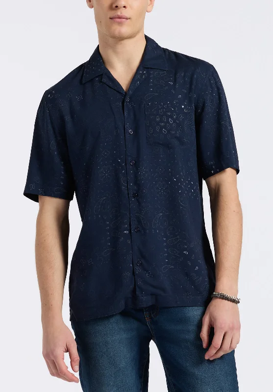 Men's eco-friendly shirt-Men's eco-friendly gym t-shirt-Sandro Men's Lightweight Short-Sleeve Button-Up Bandana Print Camp Shirt, Whale - BM24554