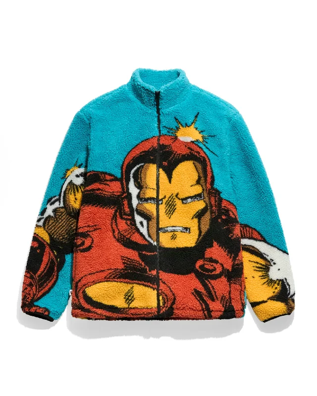 Men's puffer jacket-Men's fashion-forward activewear t-shirt-Iron Man Big Face Sherpa Jacket