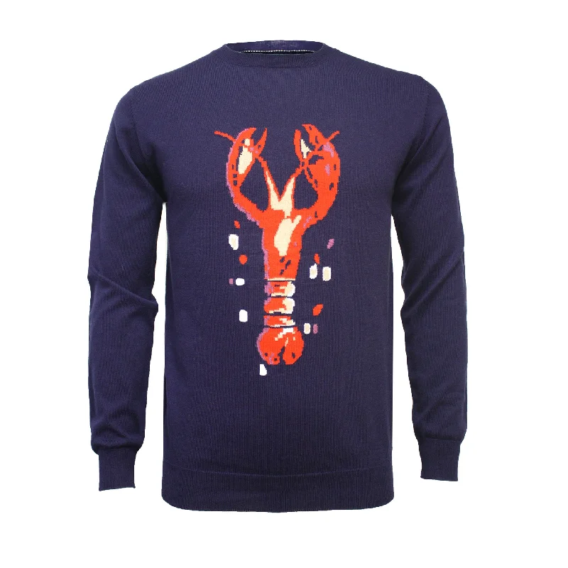 Men's basketball sweater-Men's active lifestyle t-shirt-Crew Neck Lobster Intarsia