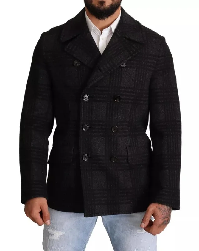 Men's athletic jacket-Men's gym performance t-shirt-Dolce & Gabbana  Trench Coat Check Wool Men's Jacket