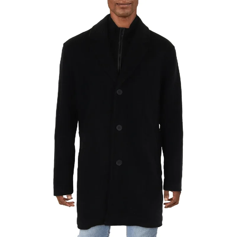 Men's tailored jacket-Men's tech fabric workout wear t-shirt-Mens Solid Wool Wool Coat