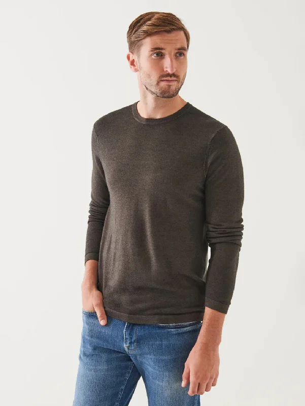 Men's professional sweater-Men's high-performance workout t-shirt-Extra-Fine Merino Vintage Wash Crewneck - Dusky Green