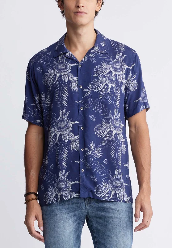 Men's solid color shirt-Men's durable sports t-shirt-Sidny Men's Short-Sleeve Printed Shirt in Blue Depths - BM24287