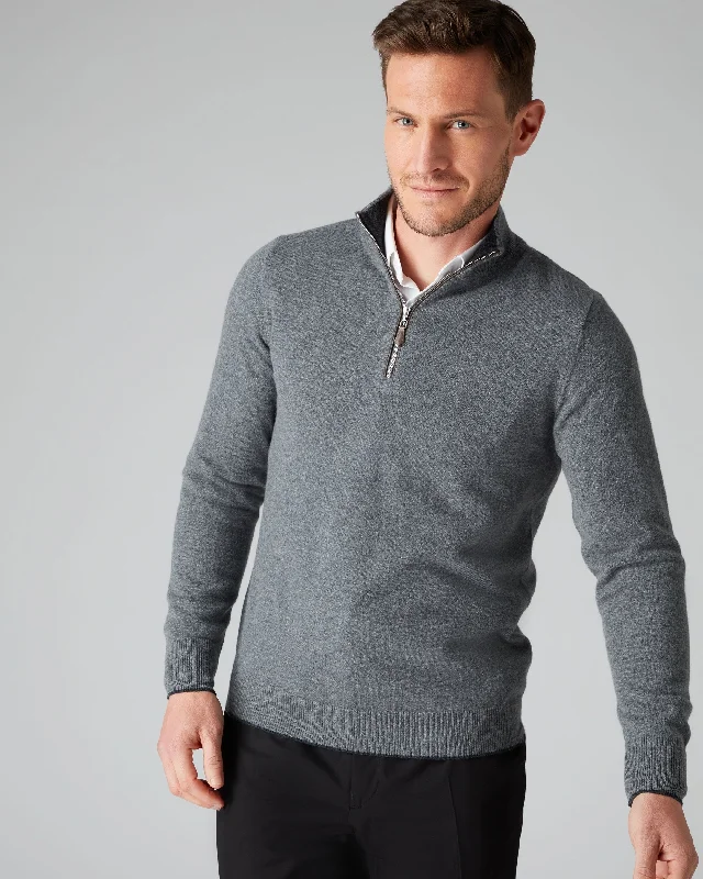 Men's construction sweater-Men's durable sports t-shirt-Men's The Carnaby Half Zip Cashmere Sweater Elephant Grey