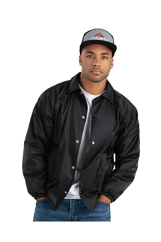 Men's rain jacket-Men's eco-friendly gym t-shirt-Augusta Sportswear Mens Water Resistant Snap Down Coaches Jacket - Black