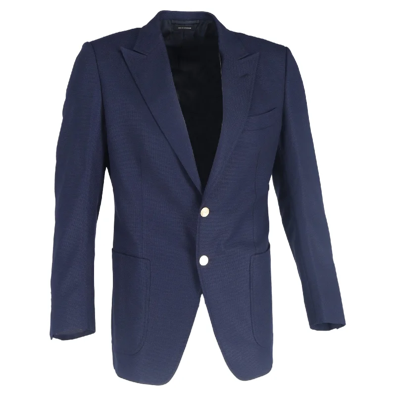 Men's affordable jacket-Men's quick-dry athletic t-shirt-Tom Ford Single-Breasted Blazer with Pockets in Navy Blue Wool