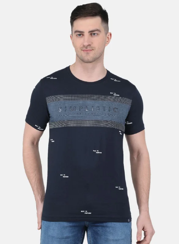 Men's versatile fitness t-shirt-Men NAvy Blue Printed T-Shirt