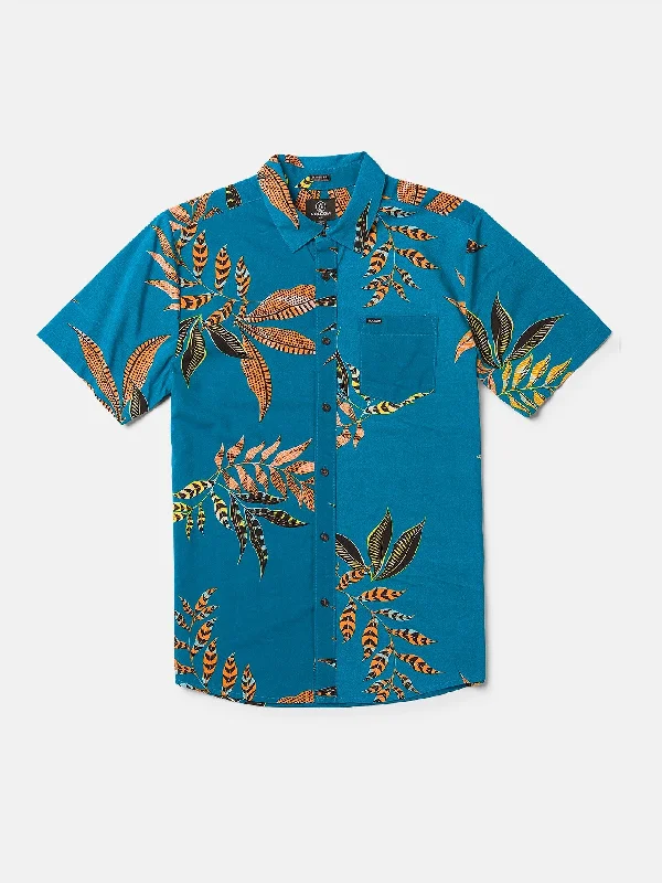 Men's work shirt-Men's premium workout t-shirt-Paradiso Floral Short Sleeve Shirt - Ocean Teal