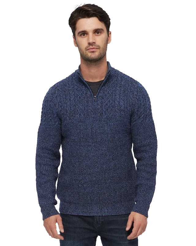 Men's wrinkle-resistant sweater-Men's modern fitness t-shirt-ELKTON CABLE BLOCKED 1/4-ZIP SWEATER