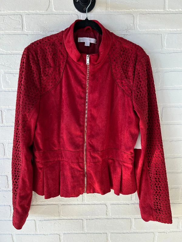 Men's weekend jacket-Men's tech fabric workout wear t-shirt-Jacket Moto By New York And Co In Red, Size: L