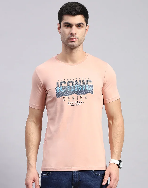 Men's eco-friendly gym t-shirt-Men Pink Printed Round Neck Half Sleeve T-Shirt