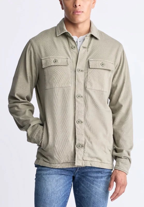 Men's activewear shirt-Men's tech fabric workout wear t-shirt-Salto Men's Utility Button-Up Shirt Jacket, Army green - BM24497