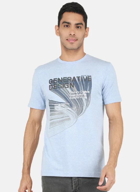 Men's sustainable athletic t-shirt-Men Sky Blue Printed T-Shirt