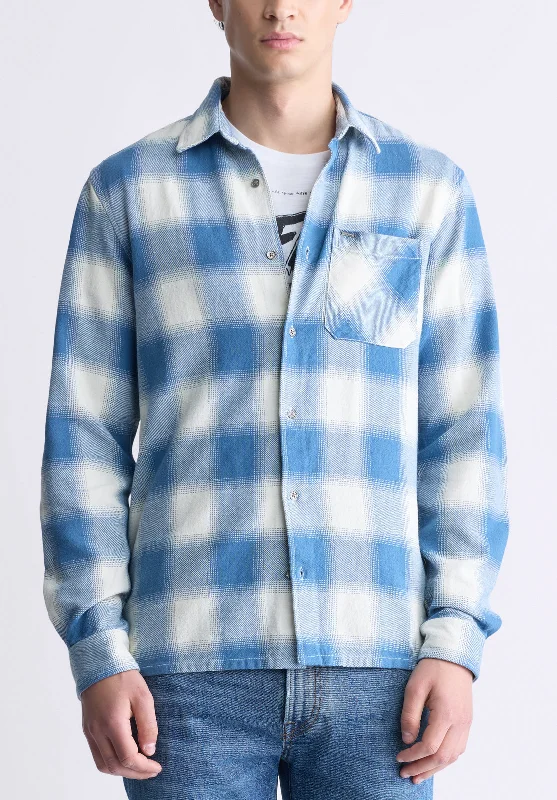 Men's moisture-wicking shirt-Men's sporty exercise t-shirt-Sinclair Men's Long-Sleeve Plaid Shirt, Blue - BM24428