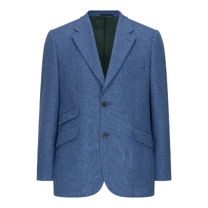 Men's casual blazer-Men's high-performance workout t-shirt-Light Blue Herringbone James Classic Gents Tweed Jacket