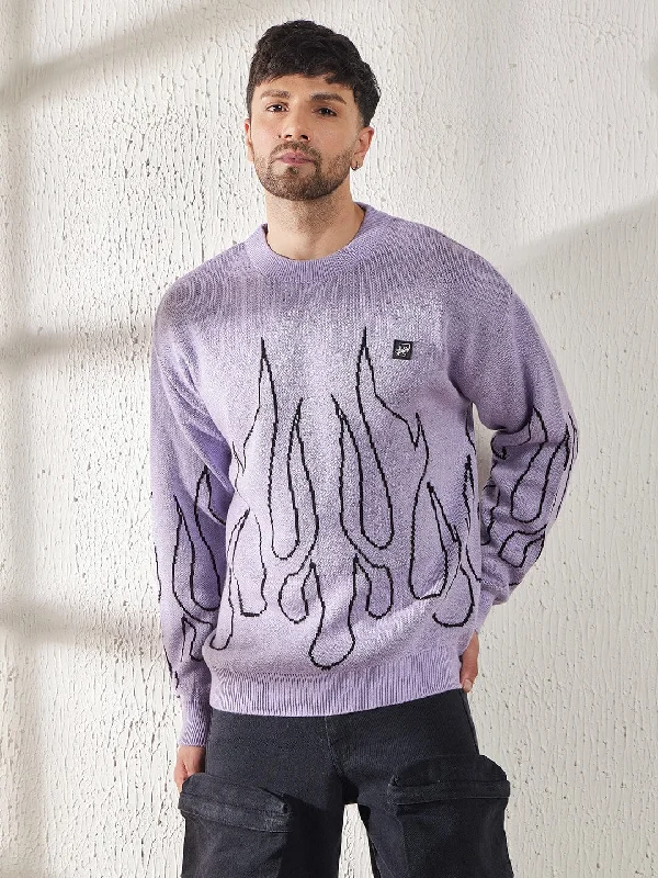 Men's durable knitwear-Men's lightweight athletic wear t-shirt-Plum Flames Oversized Sweater