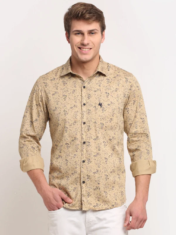 Men's beach shirt-Men's high-performance workout t-shirt-Men Cotton Printed Khaki Full Sleeve Casual Shirt for Men with Pocket