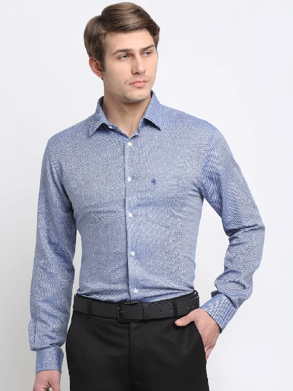 Men's printed shirt-Men's eco-friendly gym t-shirt-Men's Blue Formal Self textured Full Sleeve Shirt