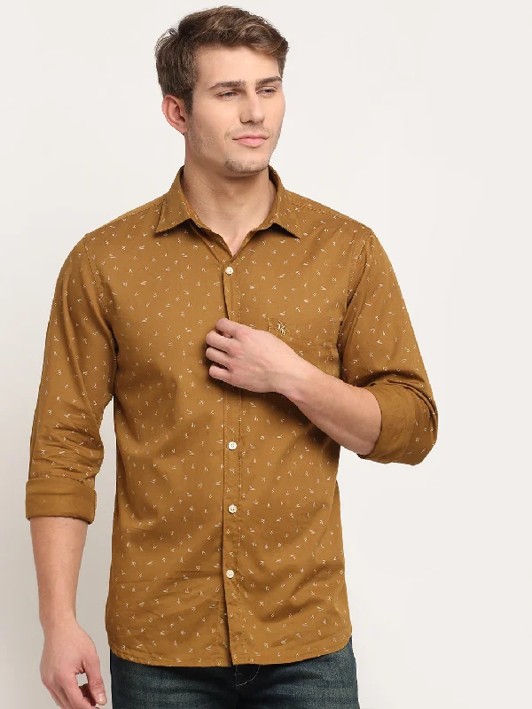 Men's no-iron shirt-Men's versatile fitness t-shirt-Men Cotton Printed Khaki Full Sleeve Casual Shirt for Men with Pocket