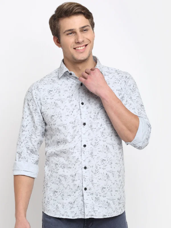 Men's flannel shirt-Men's fashion-forward activewear t-shirt-Men's Light Grey Casual Floral Print Full Sleeve Shirt