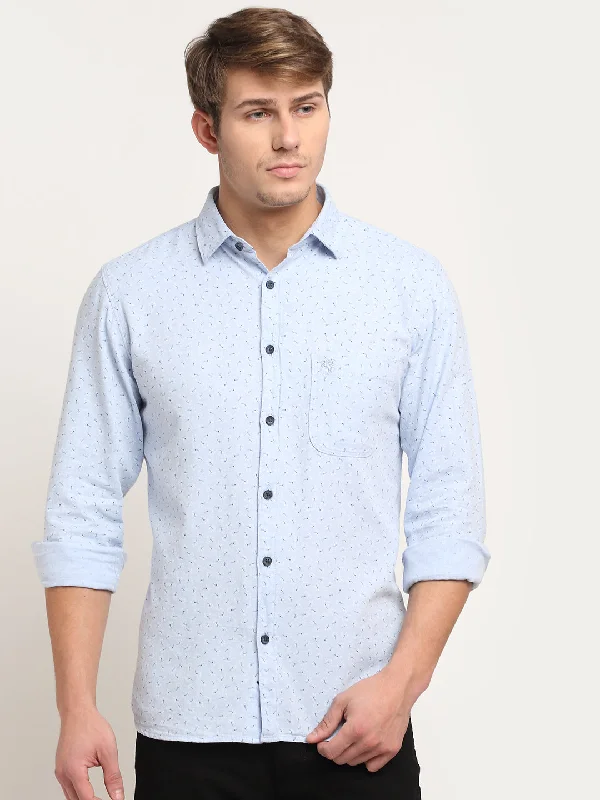 Men's unique shirt-Men's performance sports t-shirt-Men Cotton Printed Sky Blue Full Sleeve Casual Shirt for Men with Pocket