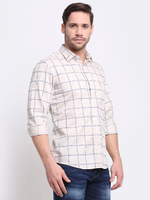 Men's all-season shirt-Men's summer fitness t-shirt-Men Cotton Checkered Yellow Full Sleeve Casual Shirt for Men with Pocket